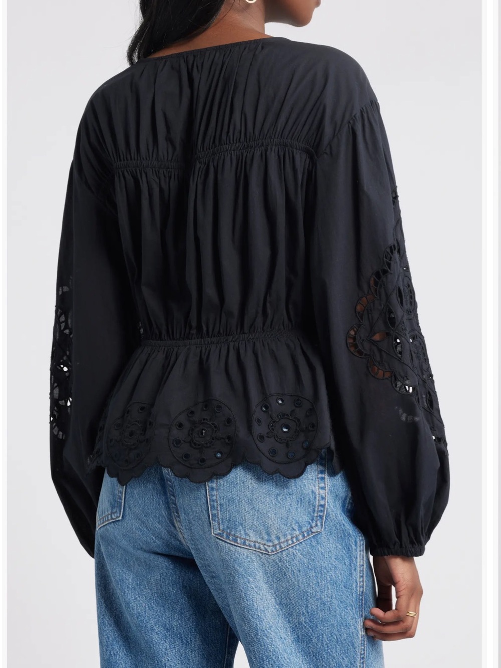 Treasure & Bond Black Embroidered Peasant Blouse